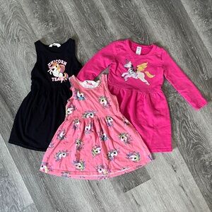 Lot of 3 toddler girl 3/4T Unicorn themed dresses
